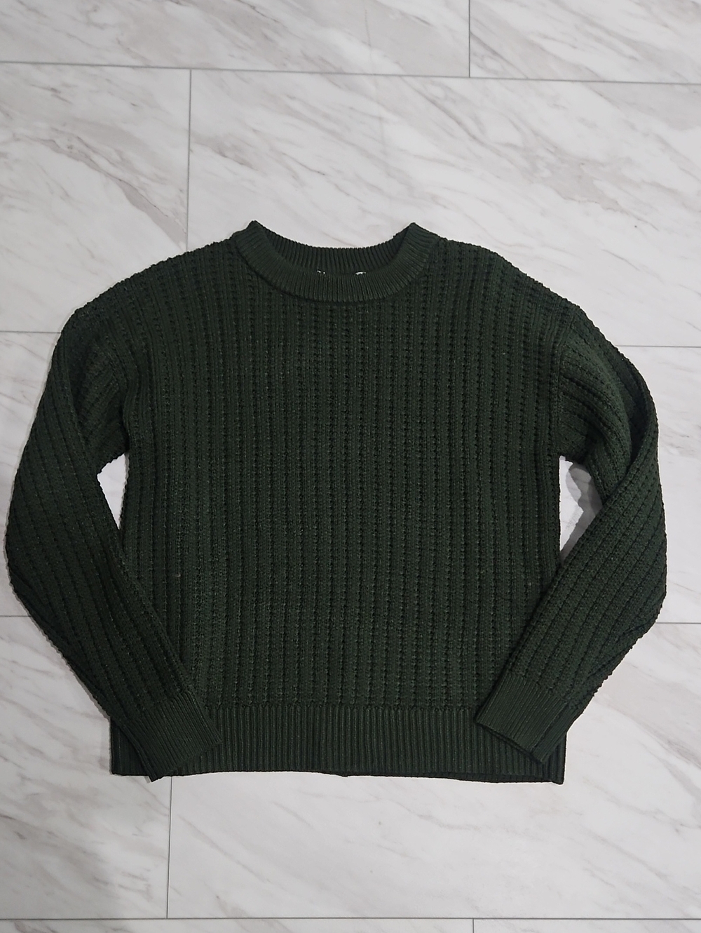Crewneck Cable Knit Sweater - Dark Green